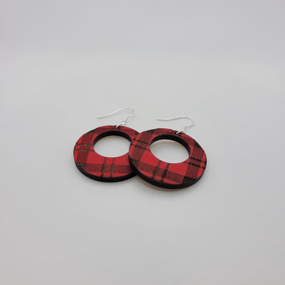 Red Buffalo Plaid Wood Dangle Earrings - 4 Arrows Creations