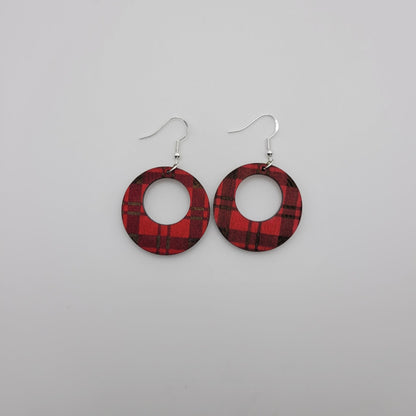 Red Buffalo Plaid Wood Dangle Earrings - 4 Arrows Creations