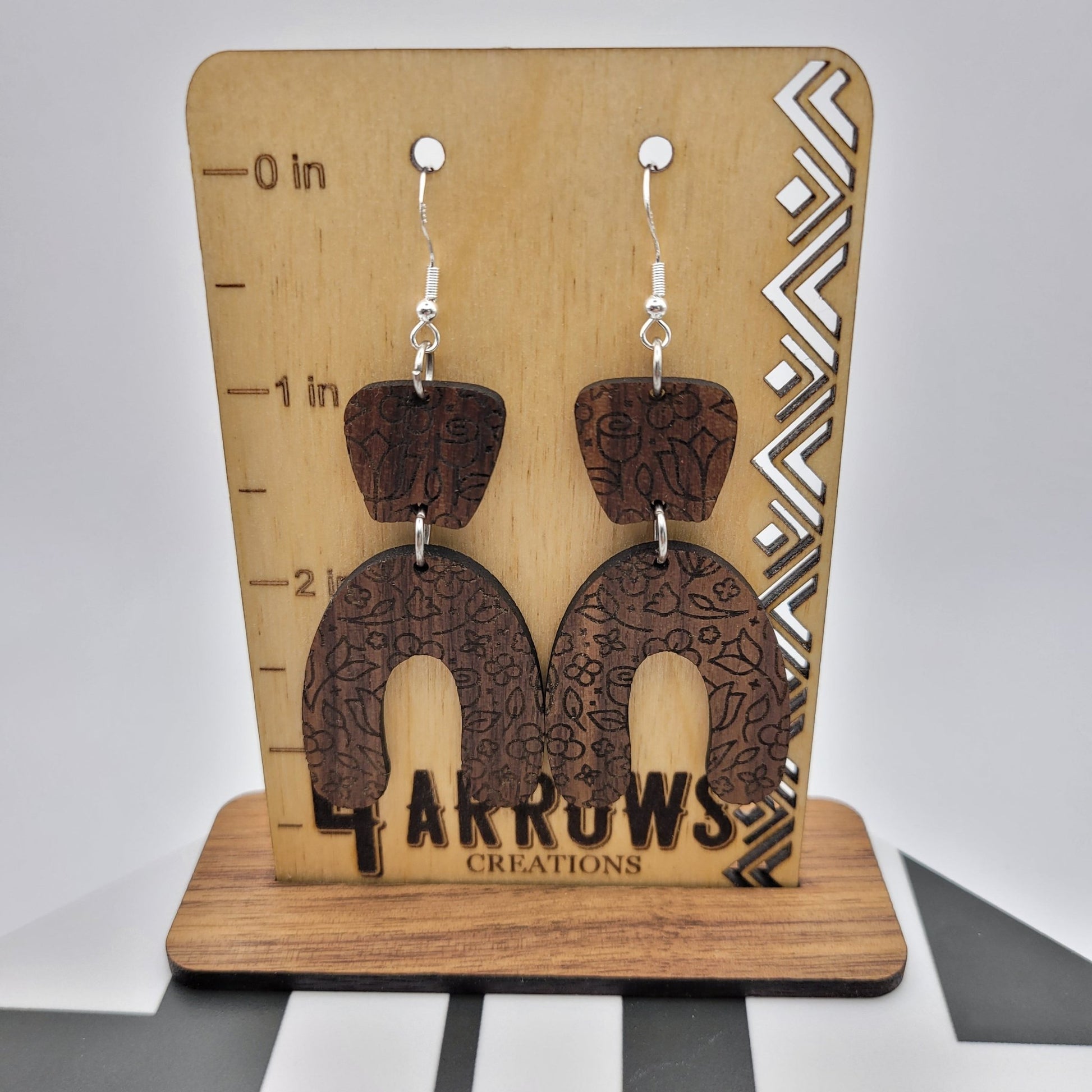 Rose Dangle Wood Earrings - 4 Arrows Creations