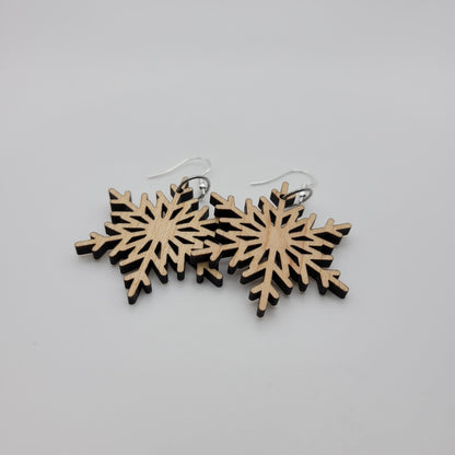 Snowflake Wood Dangle Earrings - 4 Arrows Creations