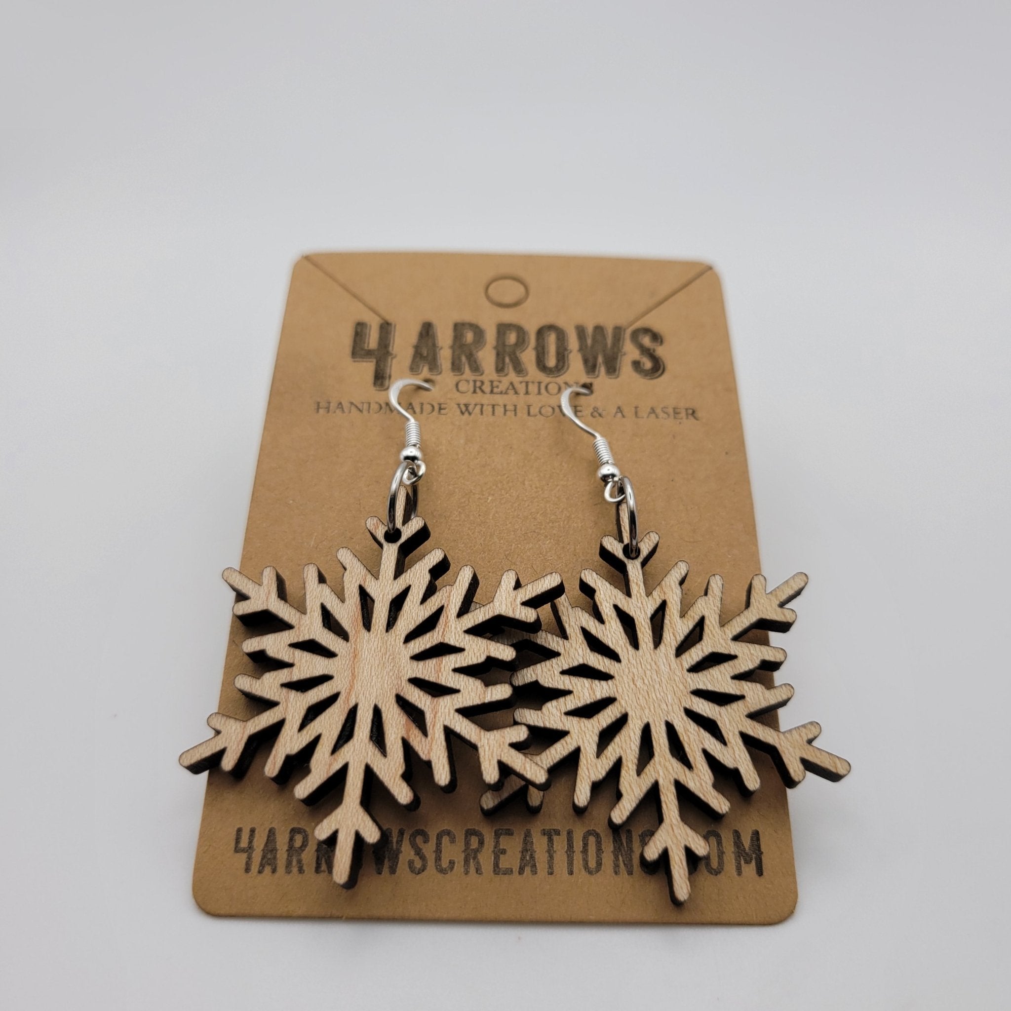 Snowflake Wood Dangle Earrings - 4 Arrows Creations