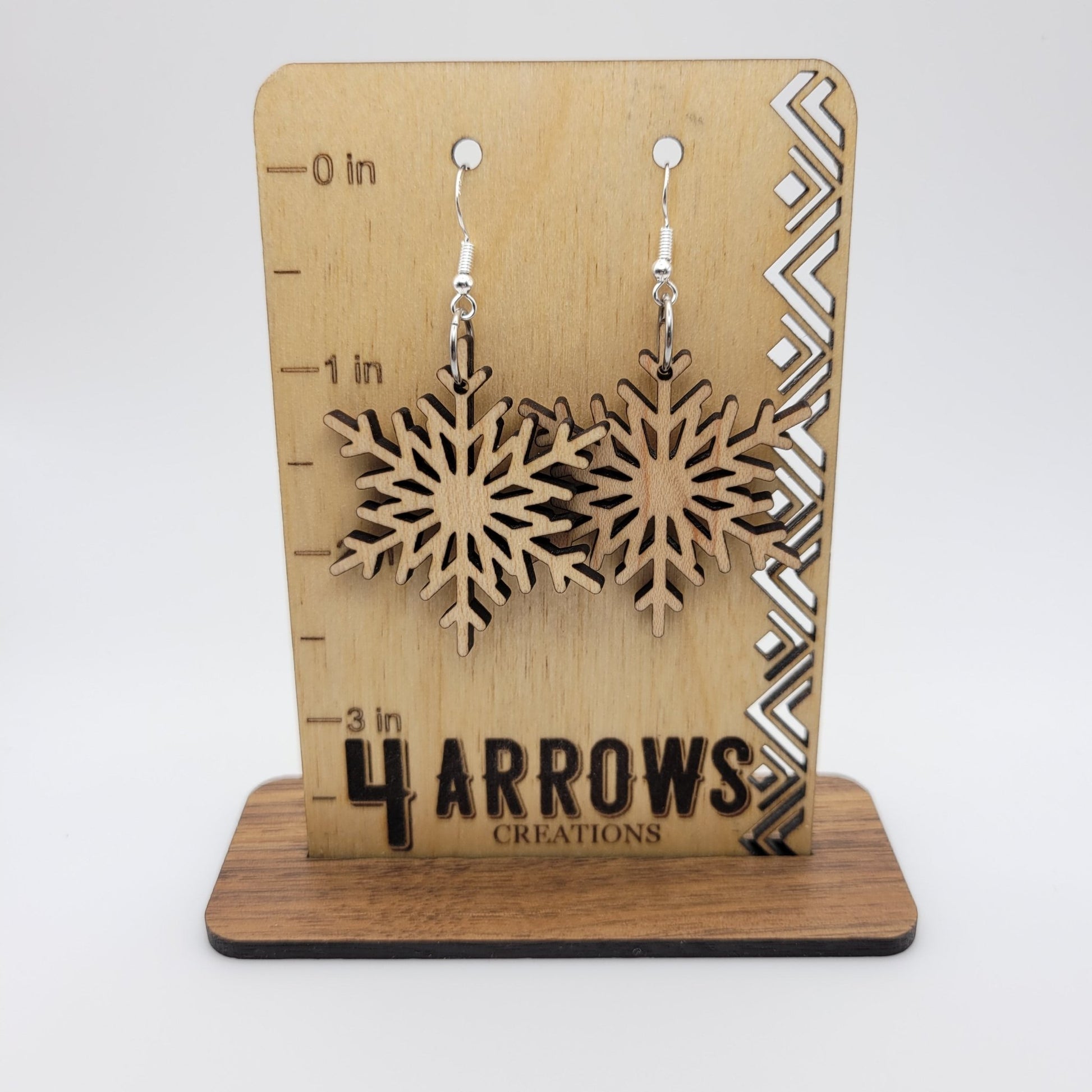 Snowflake Wood Dangle Earrings - 4 Arrows Creations