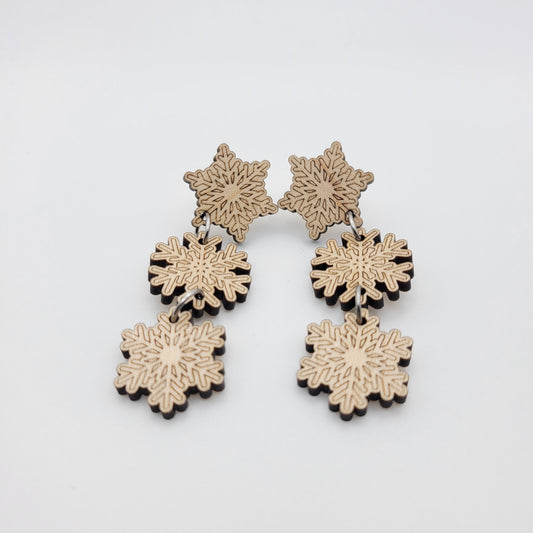 Triple Snowflake Wood Dangle Earrings - 4 Arrows Creations