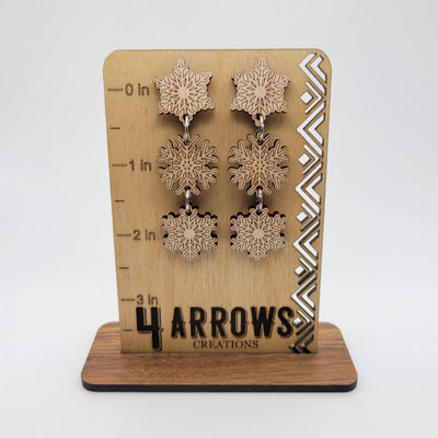 Triple Snowflake Wood Dangle Earrings - 4 Arrows Creations