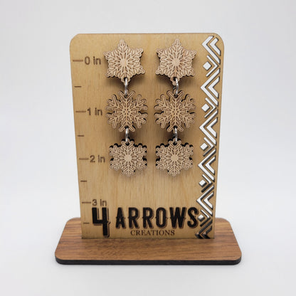 Triple Snowflake Wood Dangle Earrings - 4 Arrows Creations