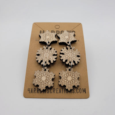 Triple Snowflake Wood Dangle Earrings - 4 Arrows Creations