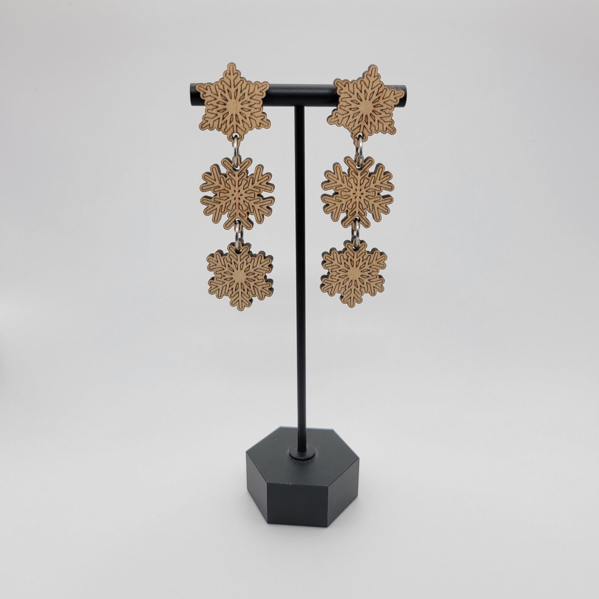 Triple Snowflake Wood Dangle Earrings - 4 Arrows Creations