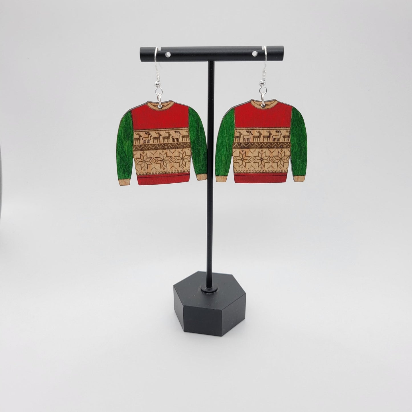 Ugly Christmas Sweater Wood Dangle Earrings - 4 Arrows Creations
