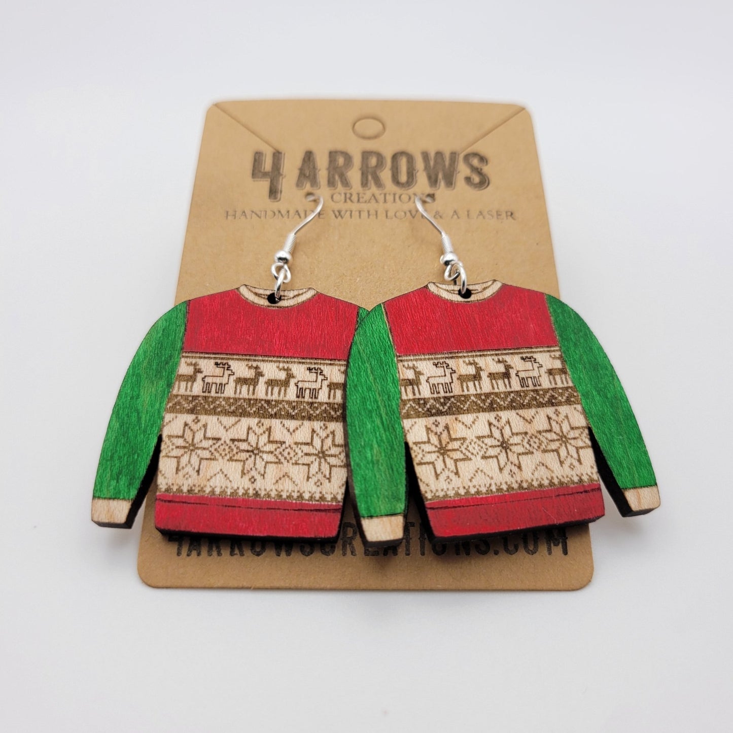 Ugly Christmas Sweater Wood Dangle Earrings - 4 Arrows Creations