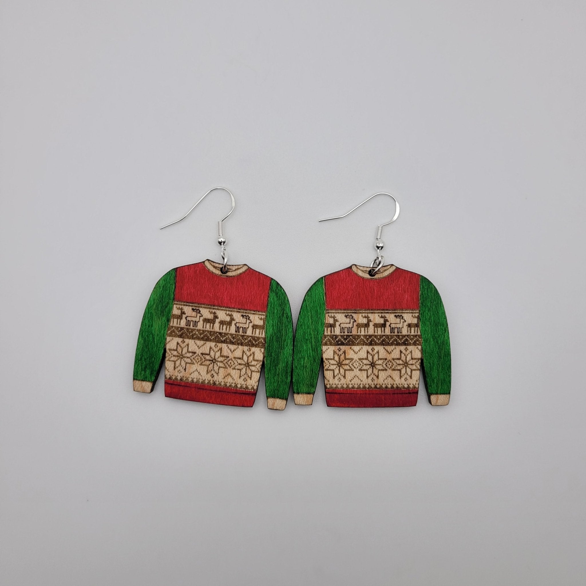 Ugly Christmas Sweater Wood Dangle Earrings - 4 Arrows Creations