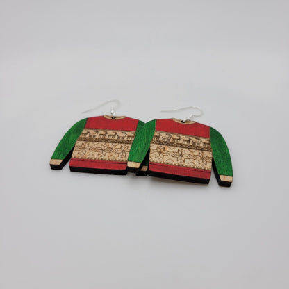 Ugly Christmas Sweater Wood Dangle Earrings - 4 Arrows Creations