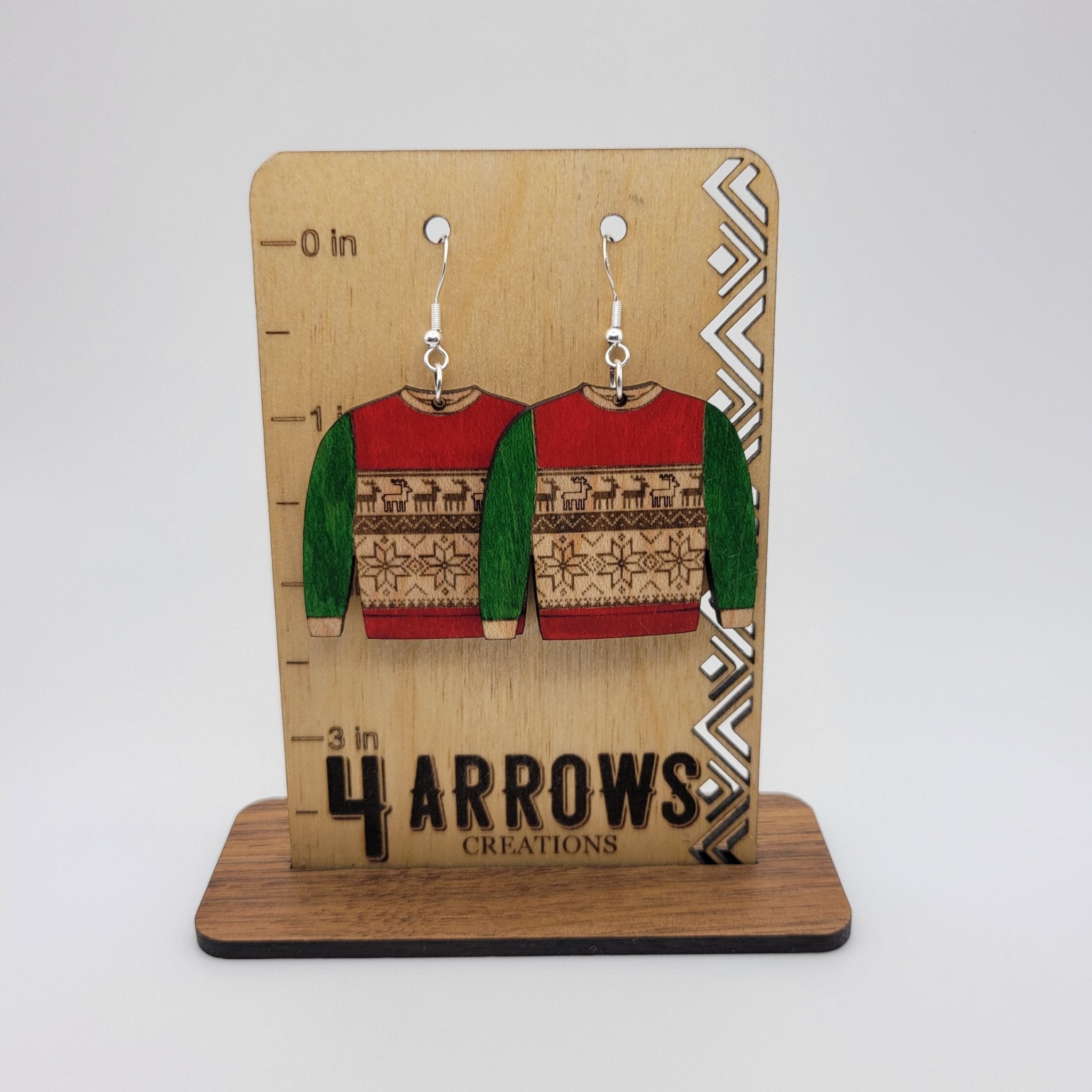 Ugly Christmas Sweater Wood Dangle Earrings - 4 Arrows Creations