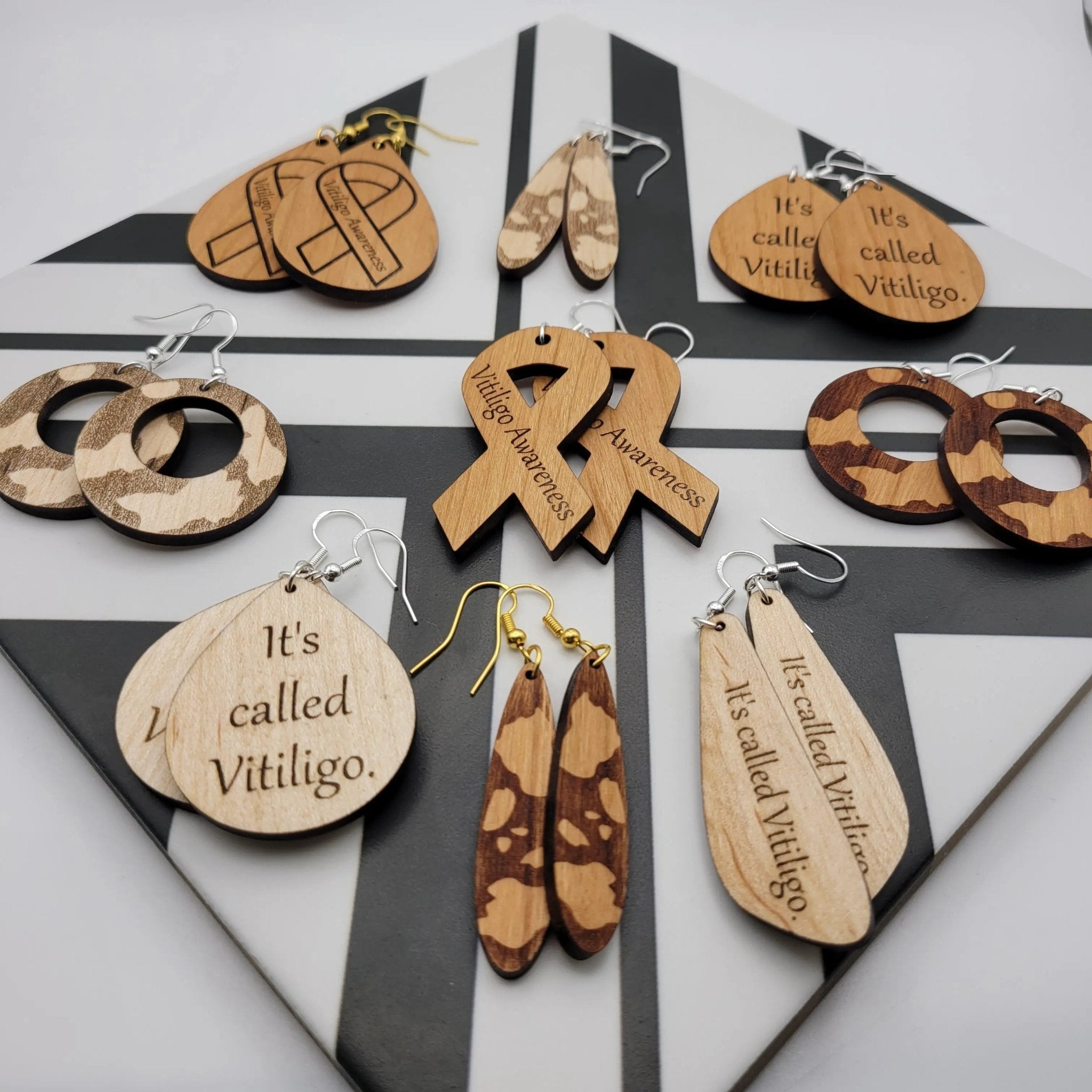 Vitiligo Awareness Ribbon Teardrop Earrings - 4 Arrows Creations