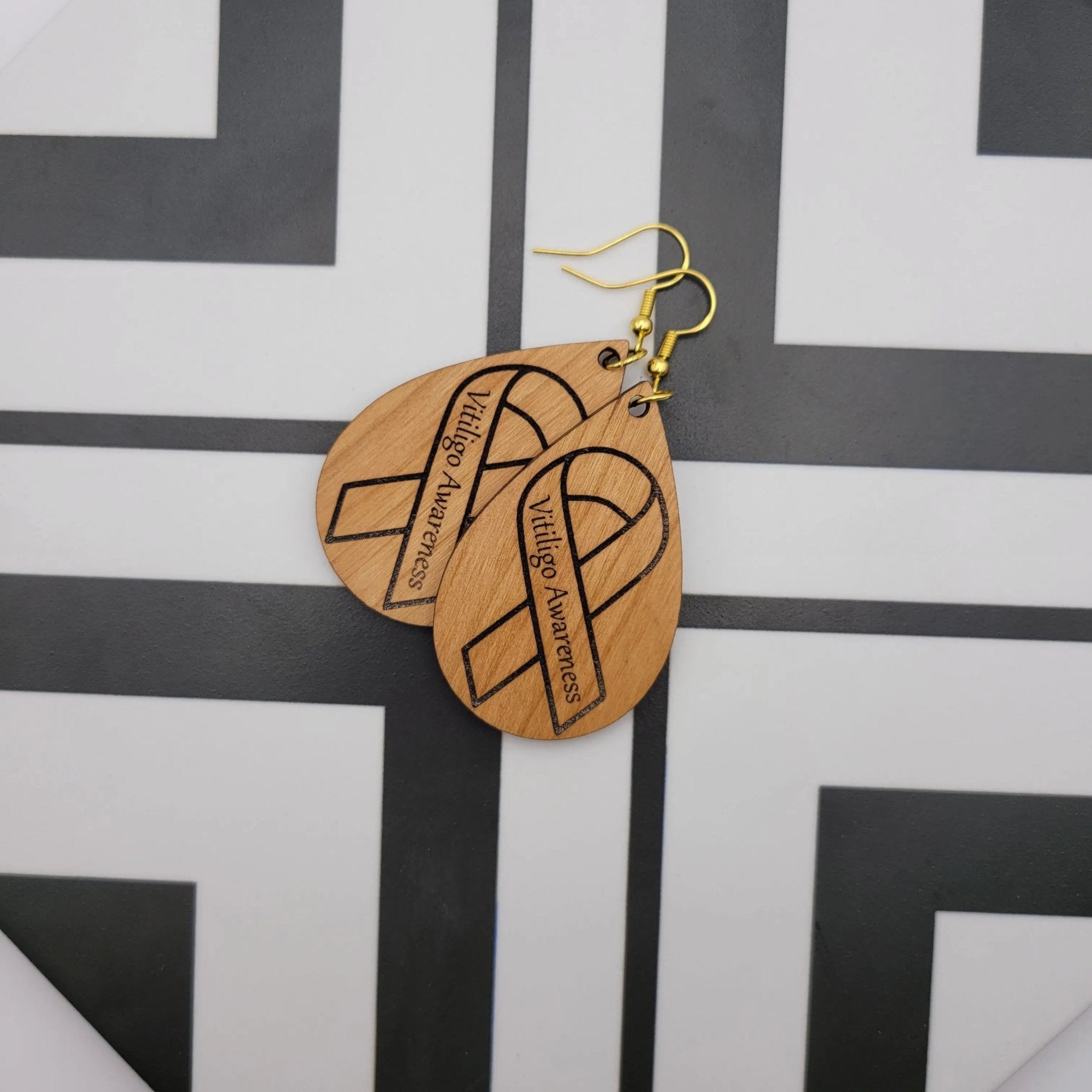 Vitiligo Awareness Ribbon Teardrop Earrings - 4 Arrows Creations