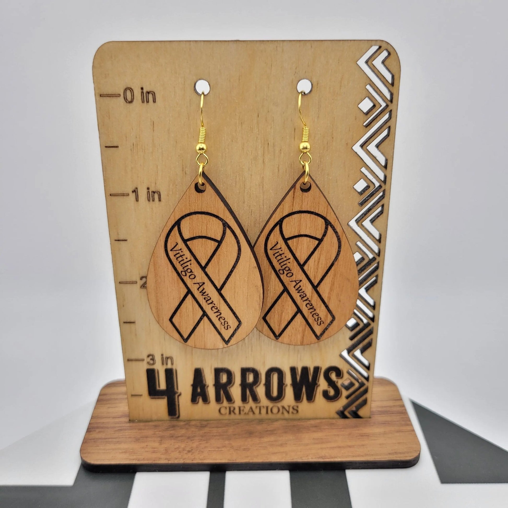 Vitiligo Awareness Ribbon Teardrop Earrings - 4 Arrows Creations