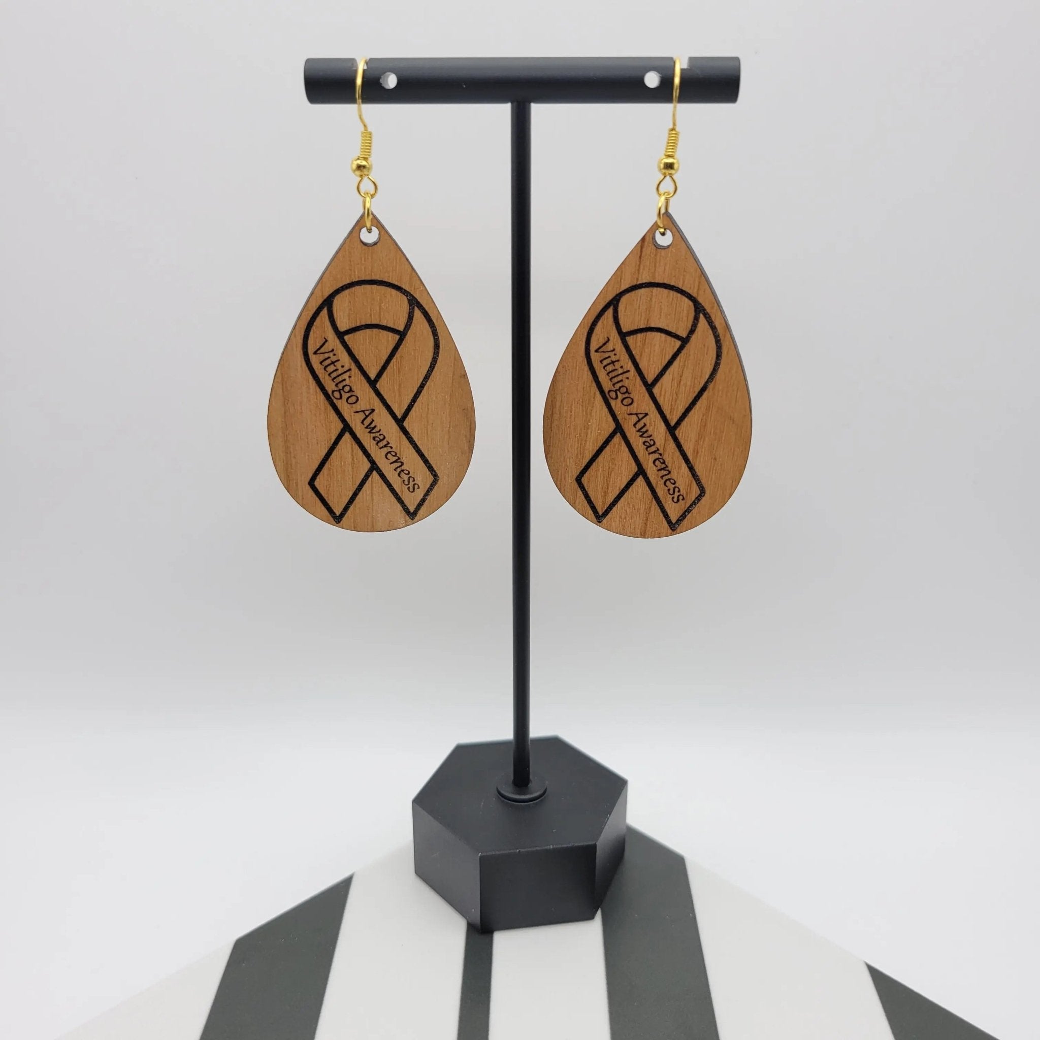 Vitiligo Awareness Ribbon Teardrop Earrings - 4 Arrows Creations