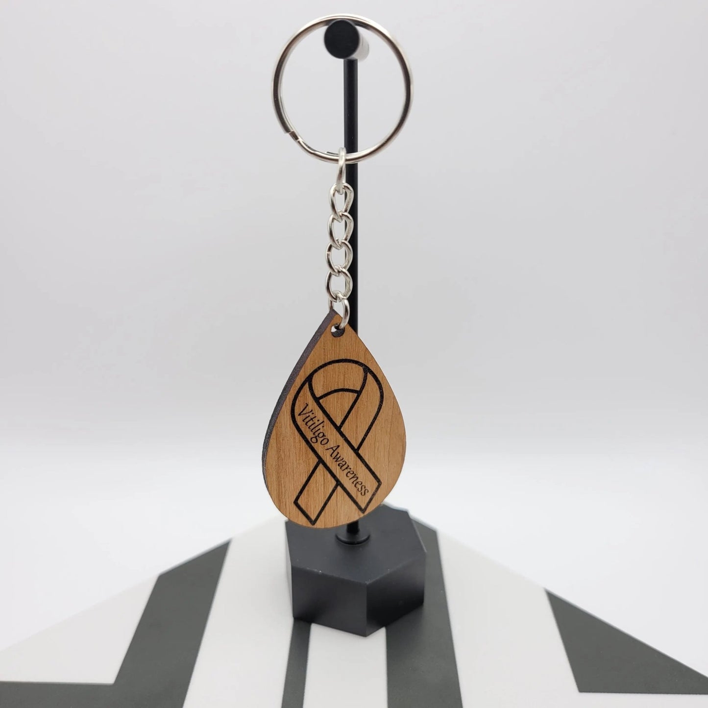 Vitiligo Awareness Ribbon Teardrop Keychain - 4 Arrows Creations