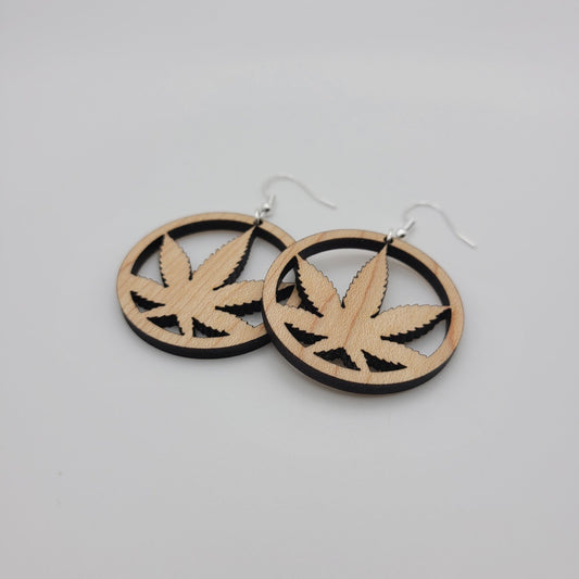 Weed Leaf Wood Dangle Earrings - 4 Arrows Creations