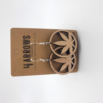 Weed Leaf Wood Dangle Earrings - 4 Arrows Creations