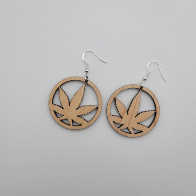 Weed Leaf Wood Dangle Earrings - 4 Arrows Creations
