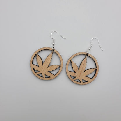 Weed Leaf Wood Dangle Earrings - 4 Arrows Creations
